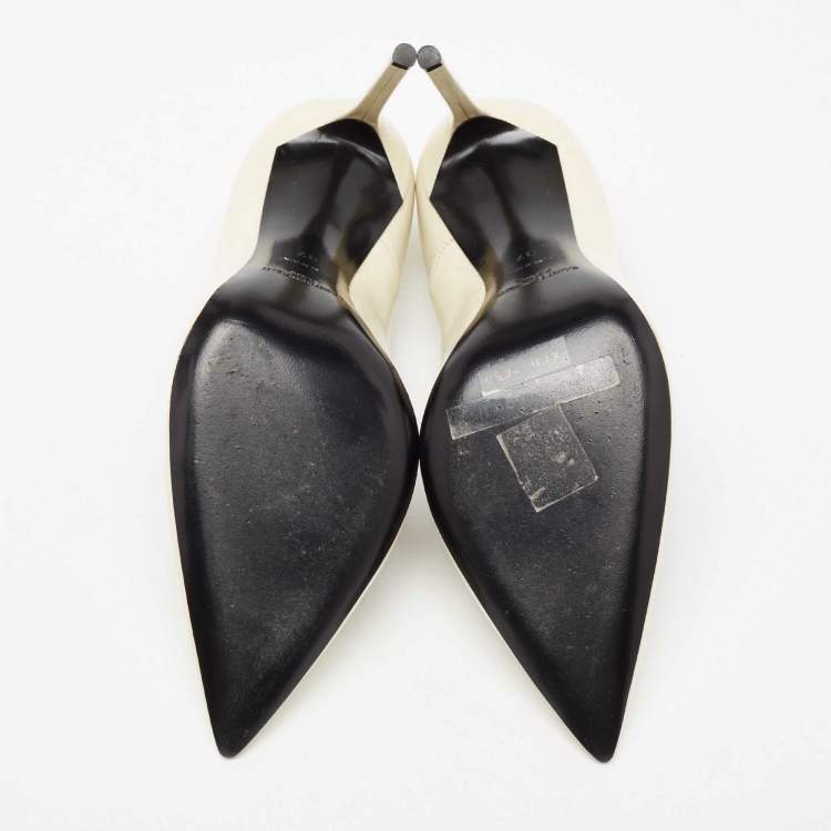 Pre Owned Saint Laurent Cream Patent Pointed Toe Pumps Size 37