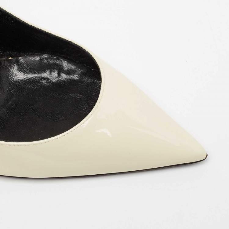 Pre Owned Saint Laurent Cream Patent Pointed Toe Pumps Size 37