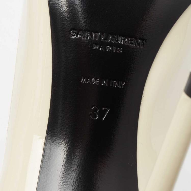 Pre Owned Saint Laurent Cream Patent Pointed Toe Pumps Size 37
