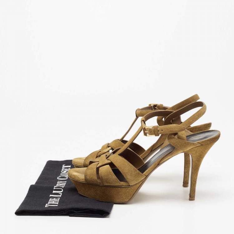 Pre Owned Saint Laurent Brown Suede Tribute Sandals Size 40