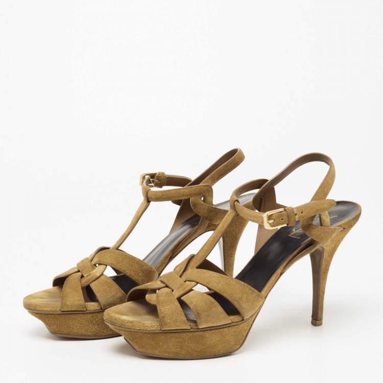 Pre Owned Saint Laurent Brown Suede Tribute Sandals Size 40