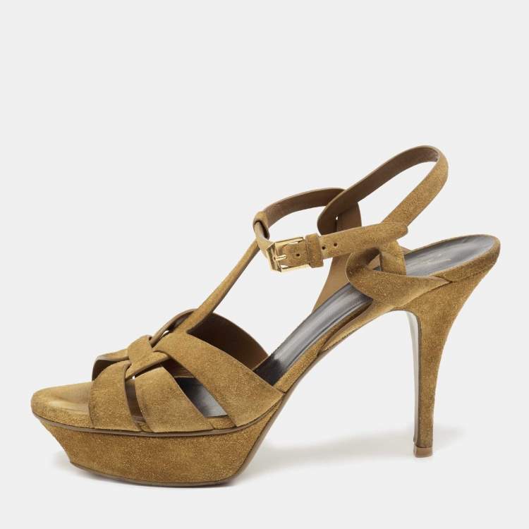 Pre Owned Saint Laurent Brown Suede Tribute Sandals Size 40