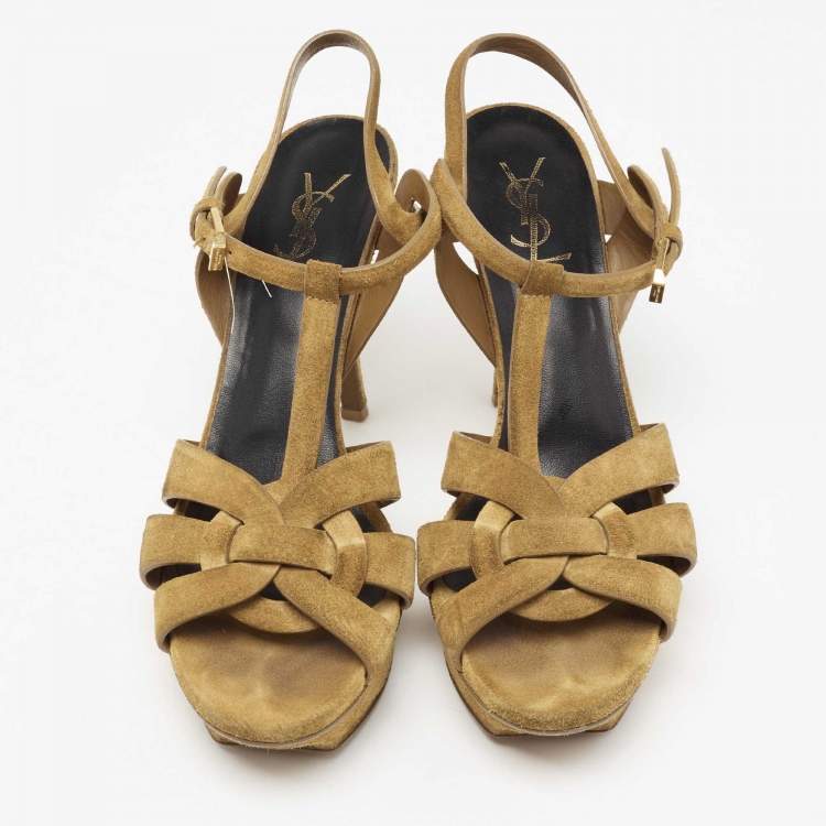 Pre Owned Saint Laurent Brown Suede Tribute Sandals Size 40