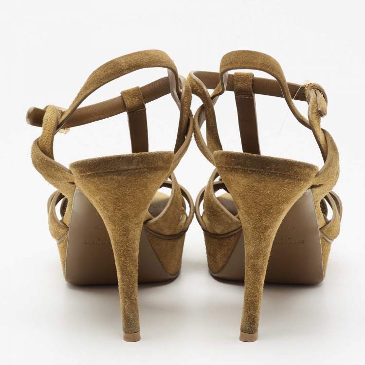 Pre Owned Saint Laurent Brown Suede Tribute Sandals Size 40