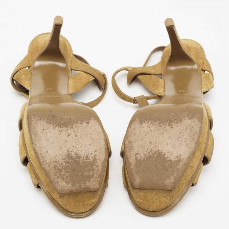 Pre Owned Saint Laurent Brown Suede Tribute Sandals Size 40