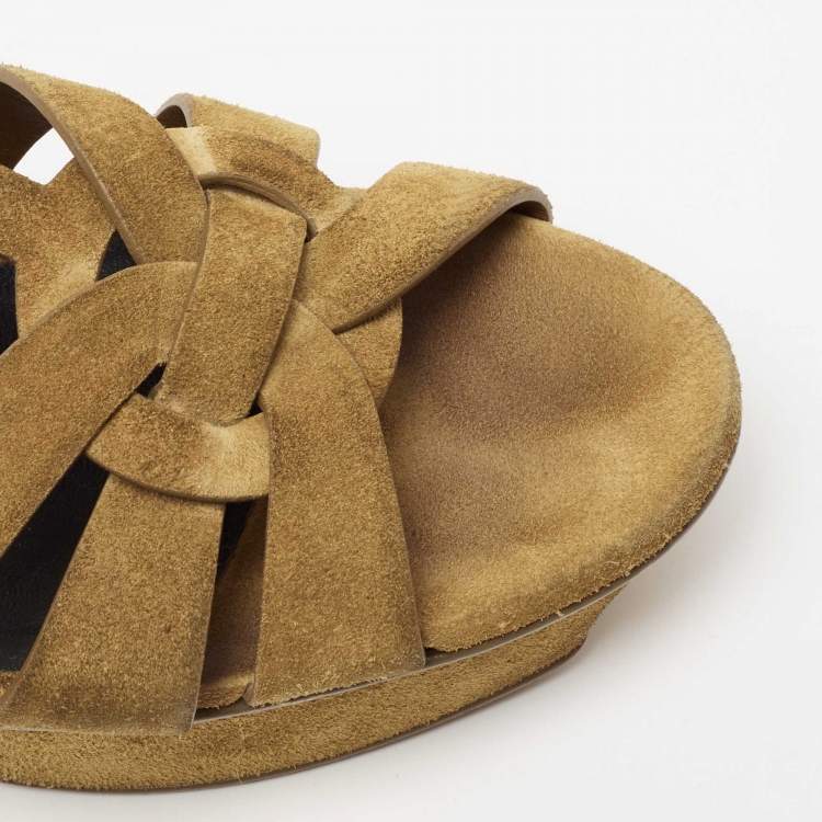 Pre Owned Saint Laurent Brown Suede Tribute Sandals Size 40