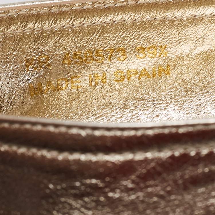 مملوكة مسبقًا Saint Laurent Light Gold Leather Embossed Logo Espadrille Flats Size 39.5