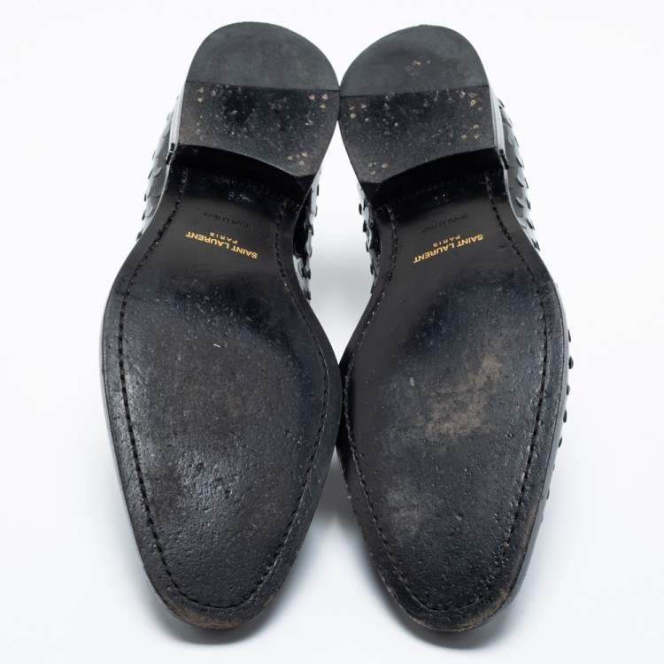 Pre Owned Saint Laurent Black Laser Cut Patent Leather Lace Up Derby Size 39