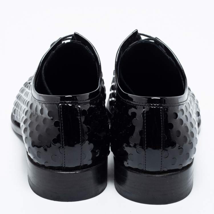 Pre Owned Saint Laurent Black Laser Cut Patent Leather Lace Up Derby Size 39