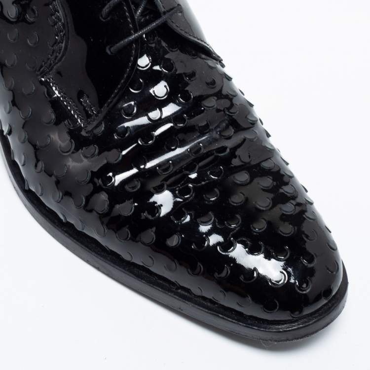 Pre Owned Saint Laurent Black Laser Cut Patent Leather Lace Up Derby Size 39