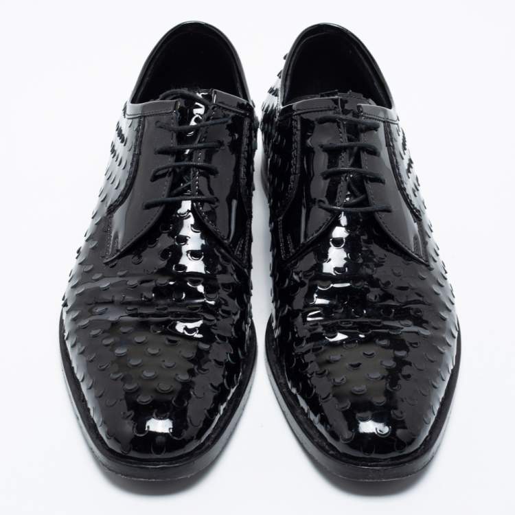 Pre Owned Saint Laurent Black Laser Cut Patent Leather Lace Up Derby Size 39