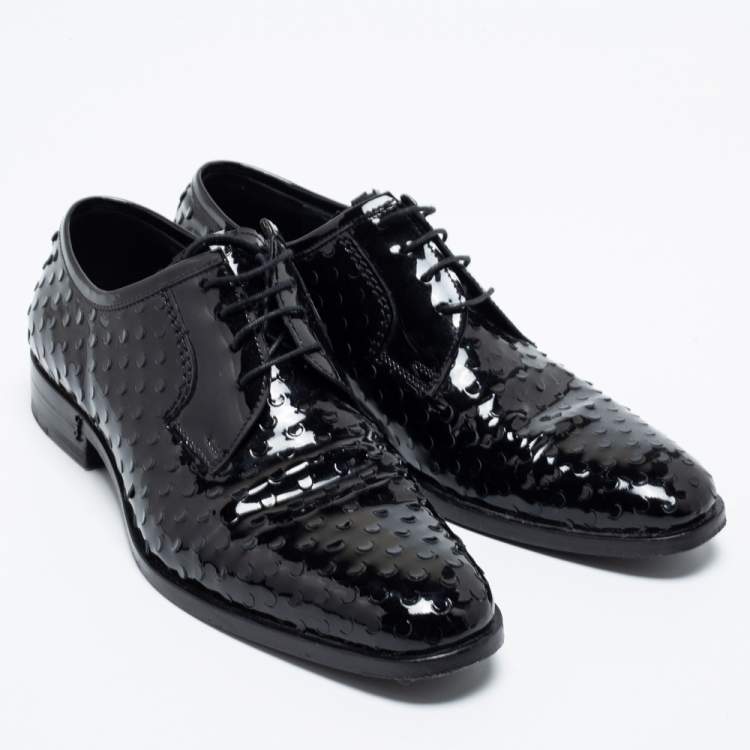 Pre Owned Saint Laurent Black Laser Cut Patent Leather Lace Up Derby Size 39