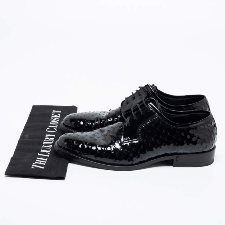 Pre Owned Saint Laurent Black Laser Cut Patent Leather Lace Up Derby Size 39