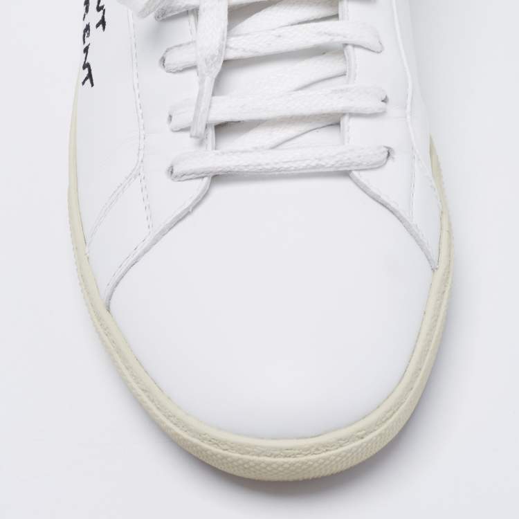 Pre Owned Saint Laurent White Leather Lace Up Sneakers Size 39.5