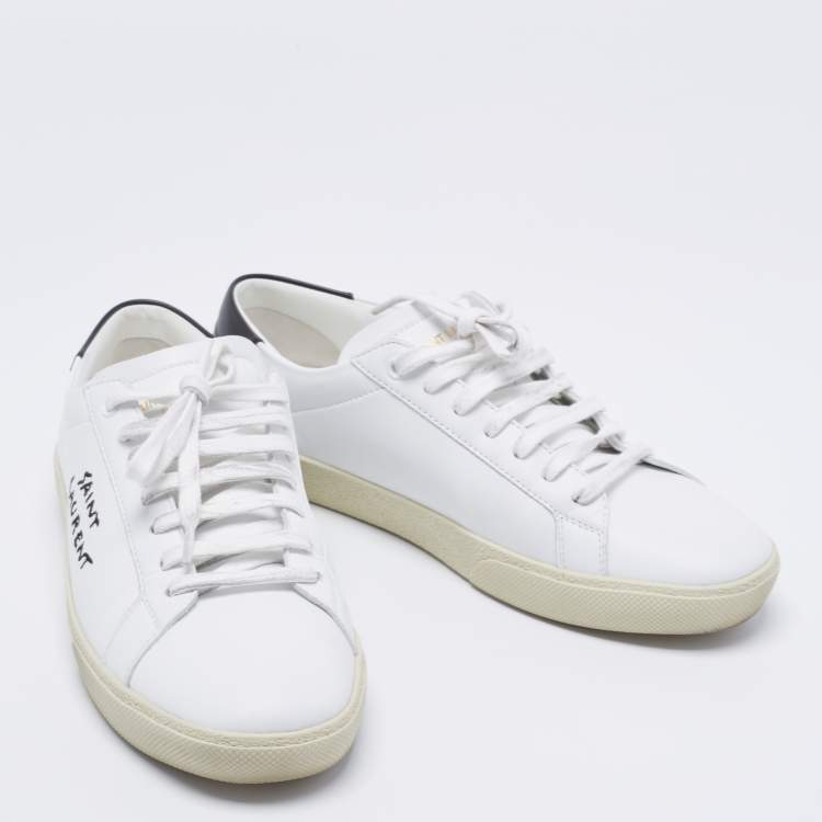 Pre Owned Saint Laurent White Leather Lace Up Sneakers Size 39.5