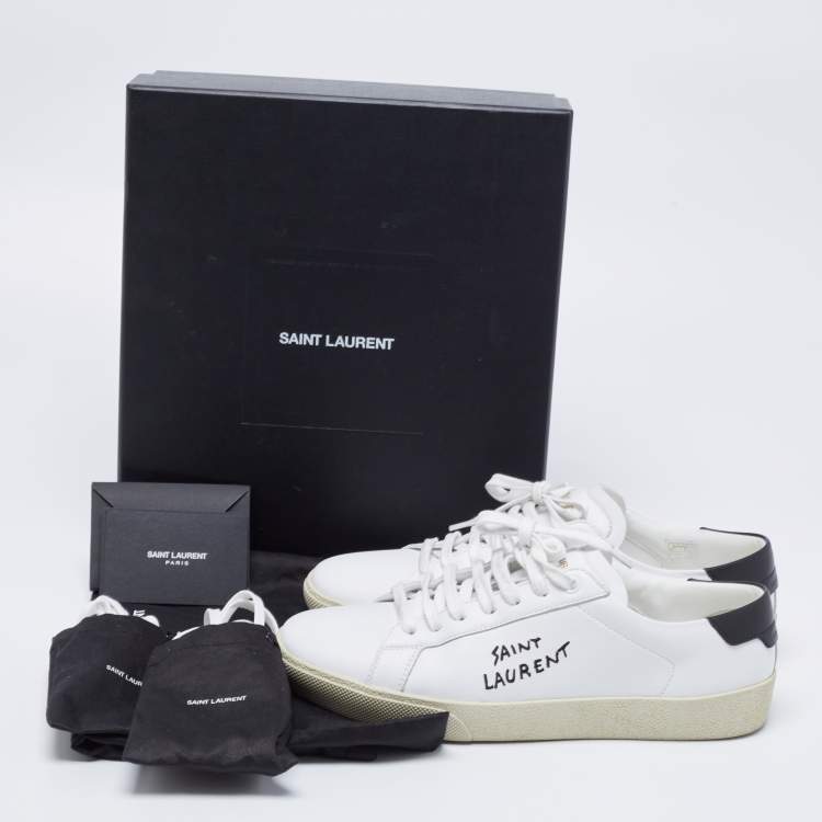 Pre Owned Saint Laurent White Leather Lace Up Sneakers Size 39.5