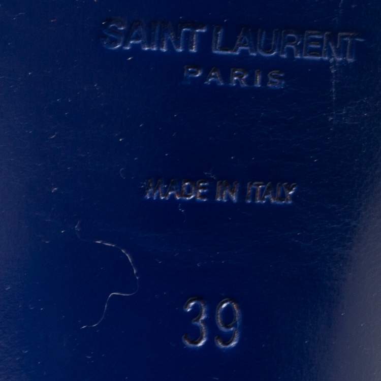 مملوكة مسبقًا Saint Laurent Dark Blue Patent Leather Tribute Platform Sandals Size 39