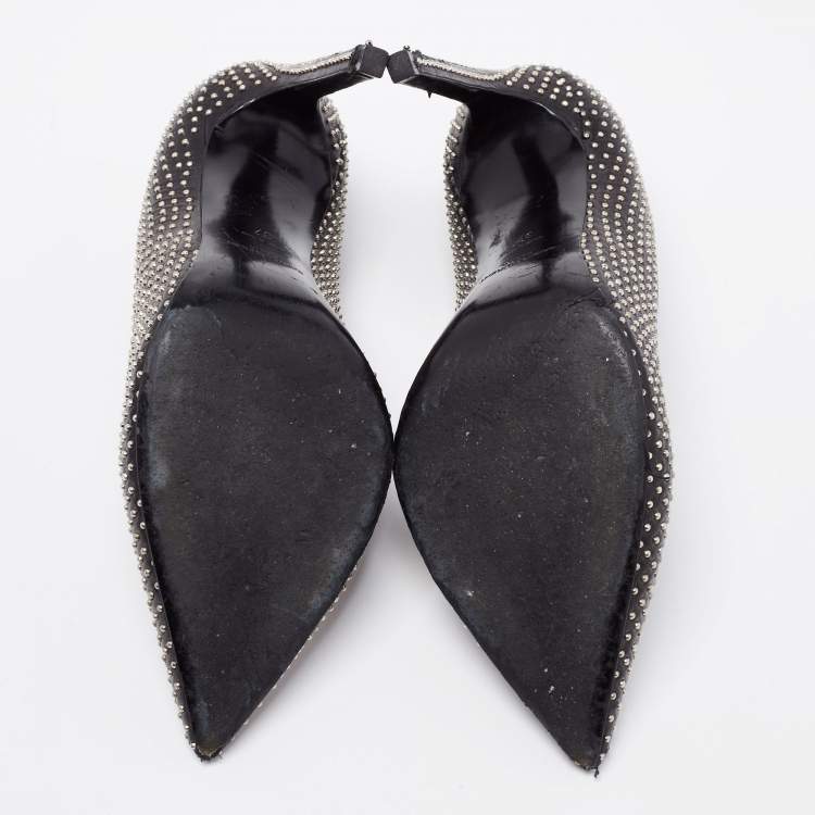 Pre Owned Saint Laurent Black Leather Studded Pointed Toe Pumps Size 37