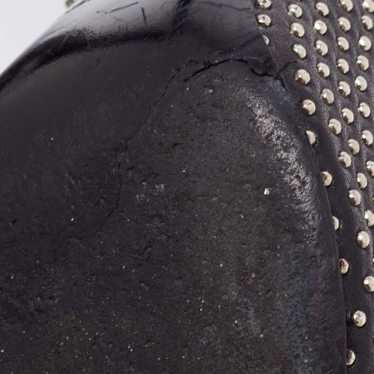 Pre Owned Saint Laurent Black Leather Studded Pointed Toe Pumps Size 37