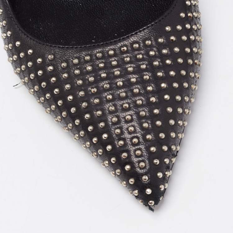 Pre Owned Saint Laurent Black Leather Studded Pointed Toe Pumps Size 37