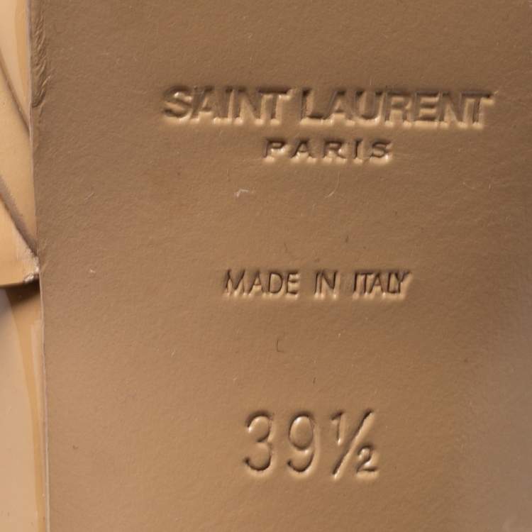 Pre Owned Saint Laurent Beige Patent Leather Tribute Platform Sandals Size 39.5