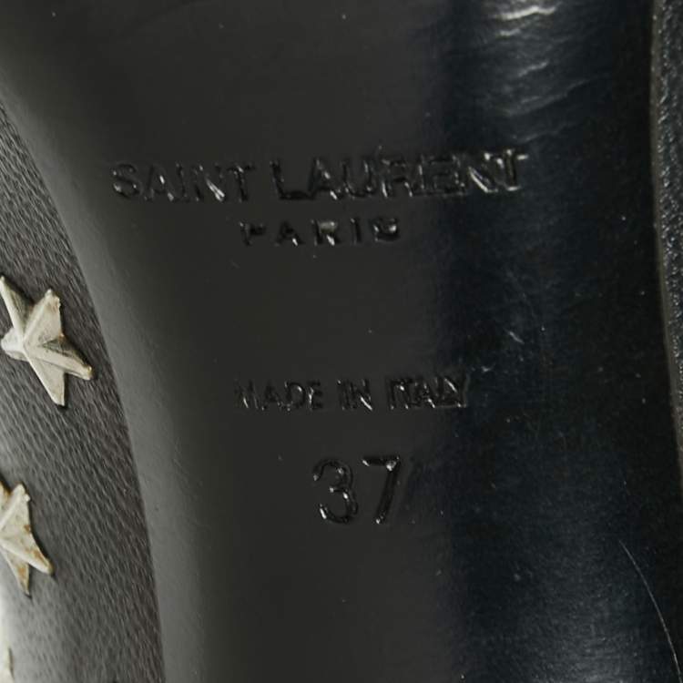 Pre Owned Saint Laurent Black Leather Studded Star Pumps Size 37