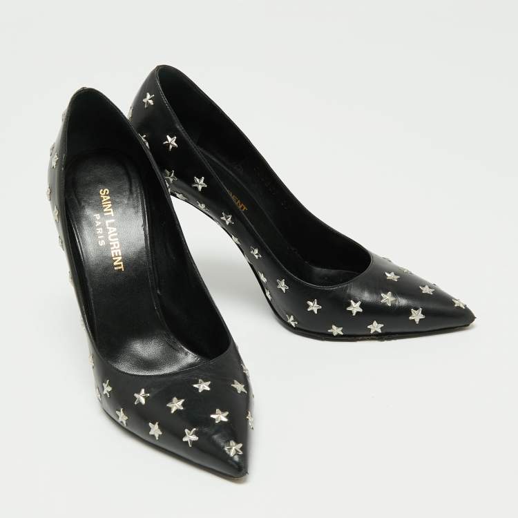 Pre Owned Saint Laurent Black Leather Studded Star Pumps Size 37