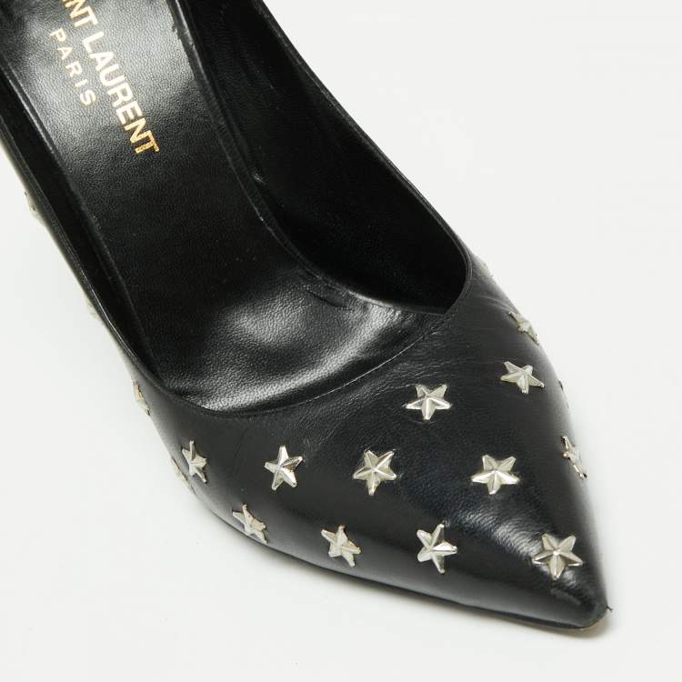 Pre Owned Saint Laurent Black Leather Studded Star Pumps Size 37
