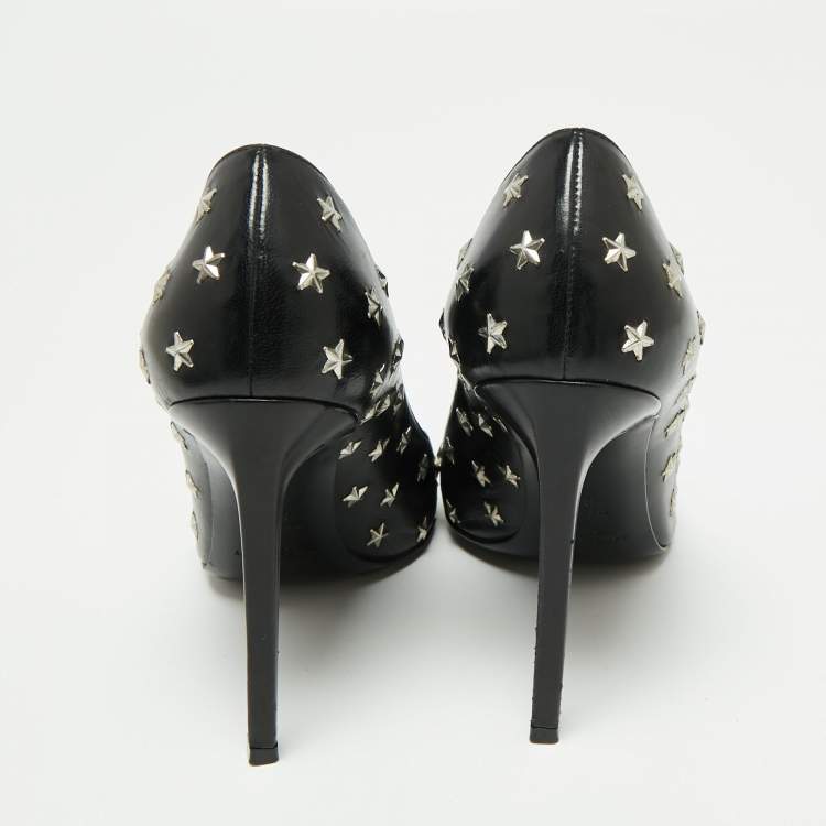 Pre Owned Saint Laurent Black Leather Studded Star Pumps Size 37