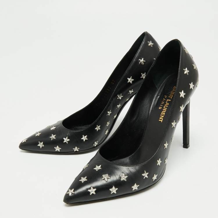 Pre Owned Saint Laurent Black Leather Studded Star Pumps Size 37