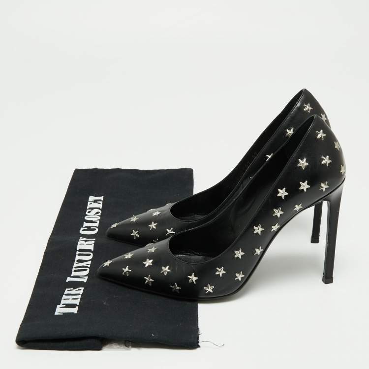 Pre Owned Saint Laurent Black Leather Studded Star Pumps Size 37