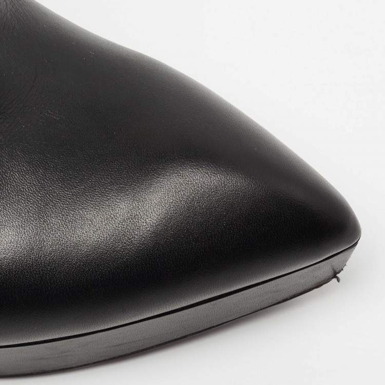 Pre Owned Saint Laurent Black Leather Janis 80 Platform Ankle Boots Size 37