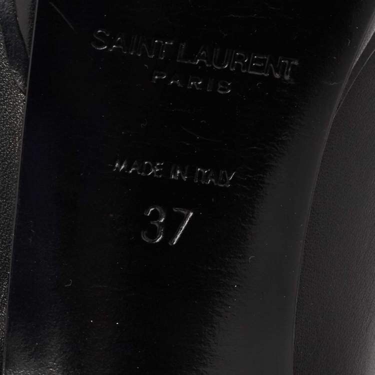 Pre Owned Saint Laurent Black Leather Janis 80 Platform Ankle Boots Size 37