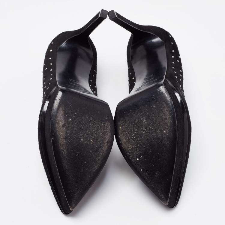 Pre Owned Saint Laurent Black Suede Crystal Embellished Janis Platform Pumps Size 38.5