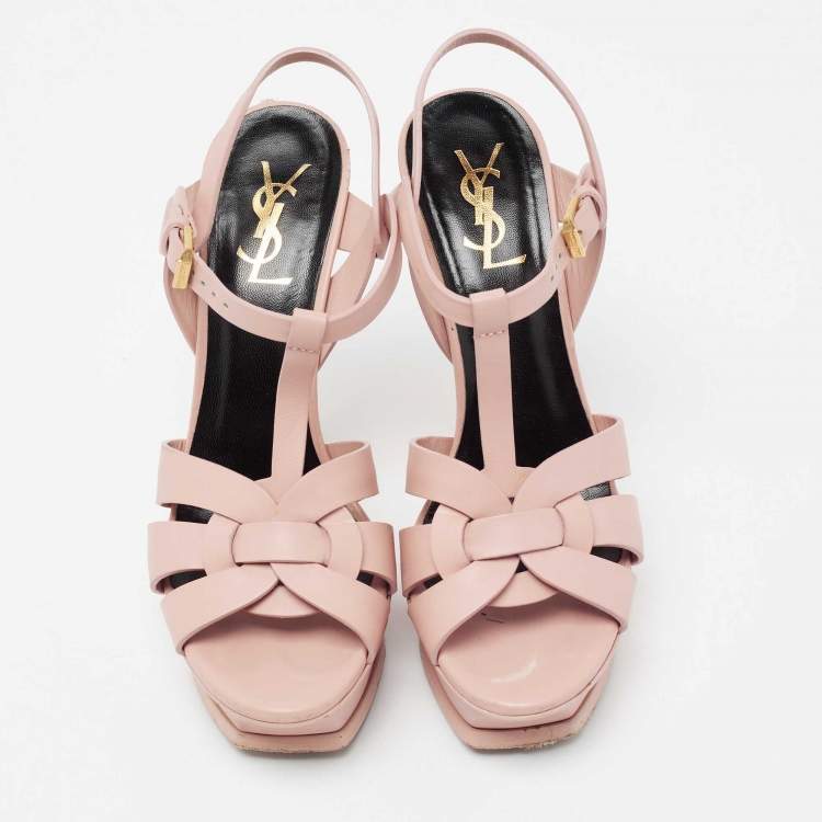 مملوكة مسبقًا Saint Laurent Pink Leather Tribute Platform Sandals Size 37.5