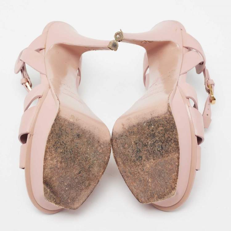 مملوكة مسبقًا Saint Laurent Pink Leather Tribute Platform Sandals Size 37.5