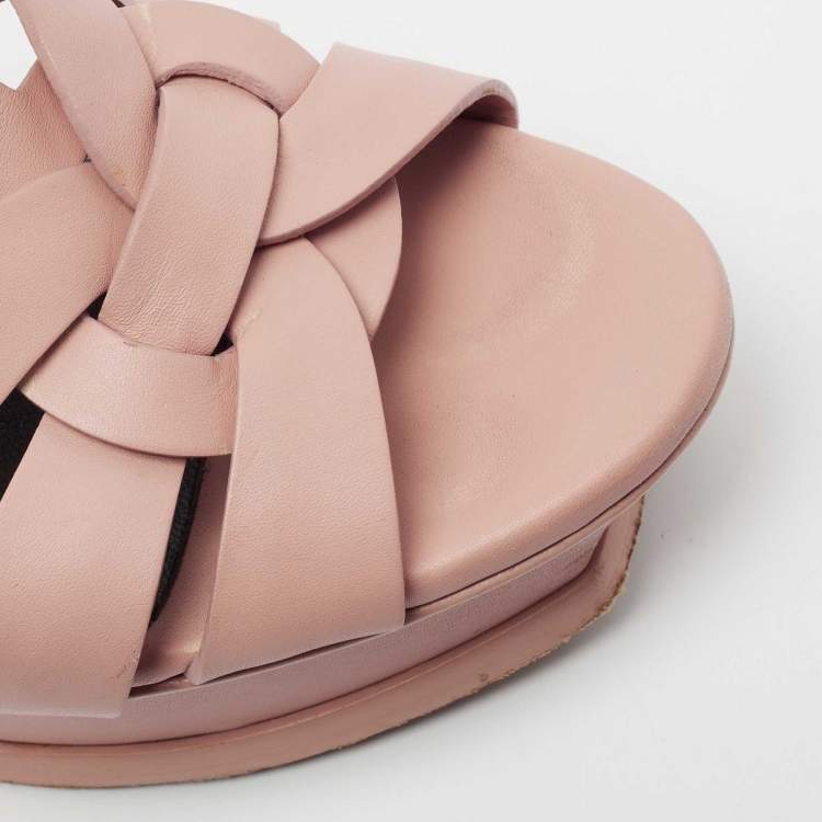 مملوكة مسبقًا Saint Laurent Pink Leather Tribute Platform Sandals Size 37.5