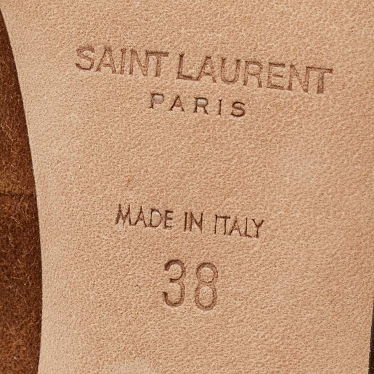 Pre Owned Saint Laurent Brown Suede and Leather Majorelle Mary Jane Pumps Size 38