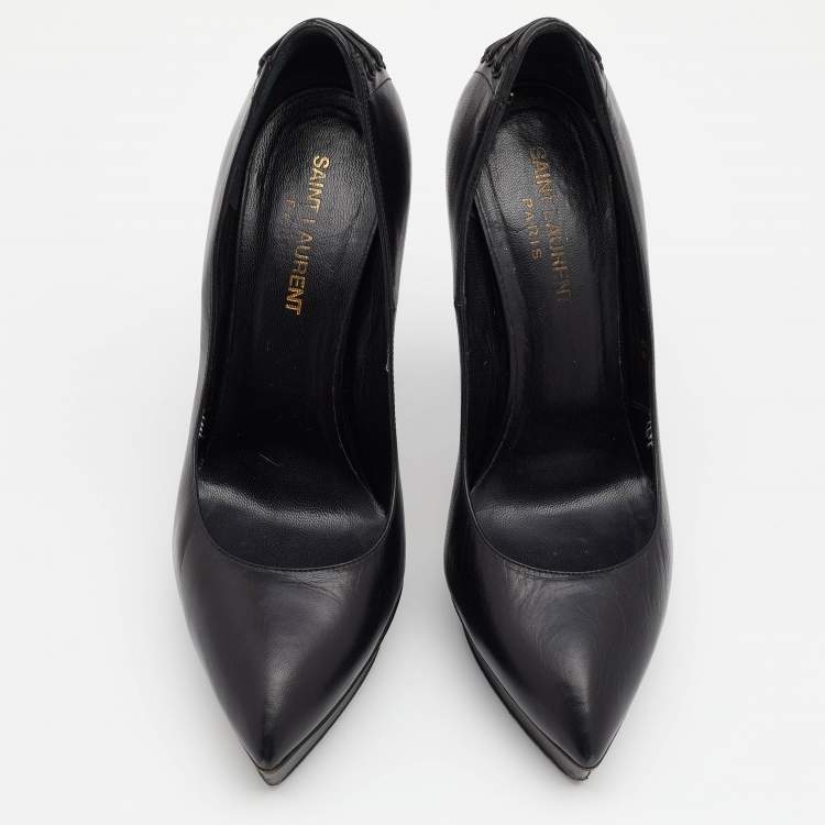 Pre Owned Saint Laurent Black Leather Pointed Toe Pumps Size 38