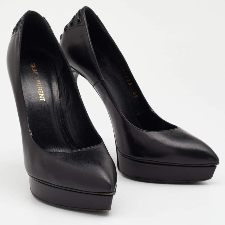 Pre Owned Saint Laurent Black Leather Pointed Toe Pumps Size 38