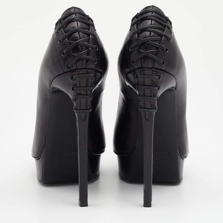 Pre Owned Saint Laurent Black Leather Pointed Toe Pumps Size 38