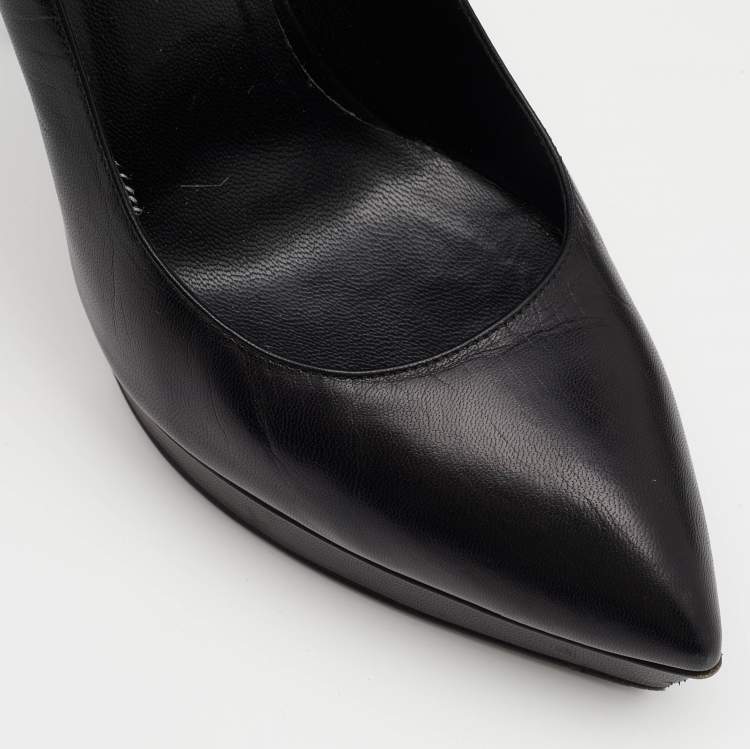 Pre Owned Saint Laurent Black Leather Pointed Toe Pumps Size 38