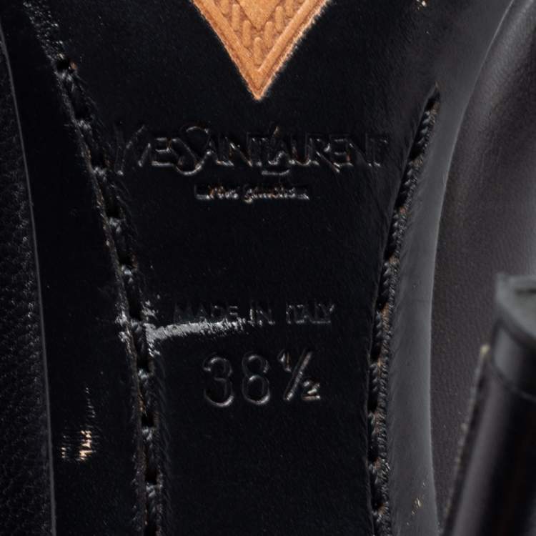 مملوكة مسبقًا Saint Laurent Paris Black/Gold Leather Cap Toe Pointed Toe Pumps Size 38.5