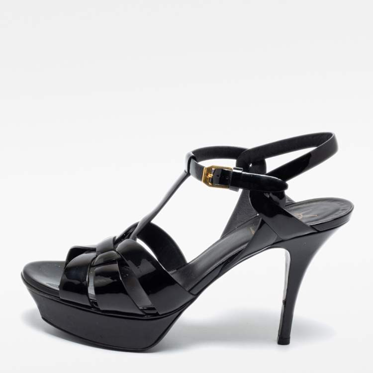 Pre Owned Saint Laurent Black Patent Leather Tribute Sandals Size 39