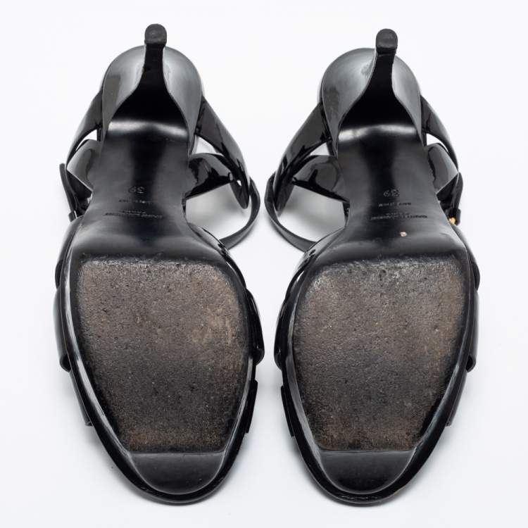 Pre Owned Saint Laurent Black Patent Leather Tribute Sandals Size 39