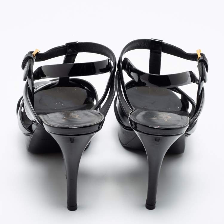 Pre Owned Saint Laurent Black Patent Leather Tribute Sandals Size 39