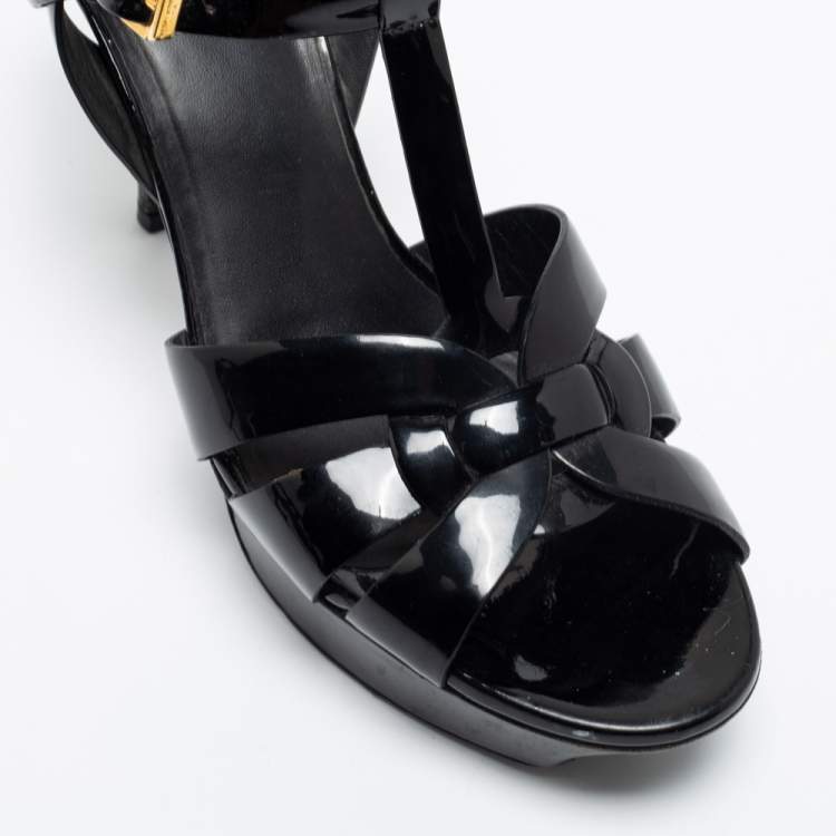Pre Owned Saint Laurent Black Patent Leather Tribute Sandals Size 39