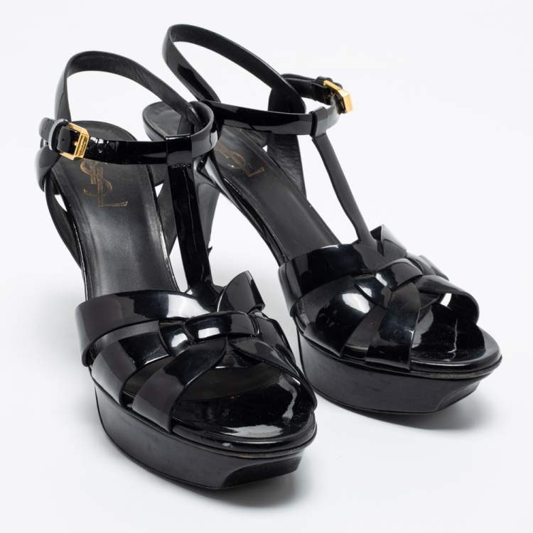 Pre Owned Saint Laurent Black Patent Leather Tribute Sandals Size 39