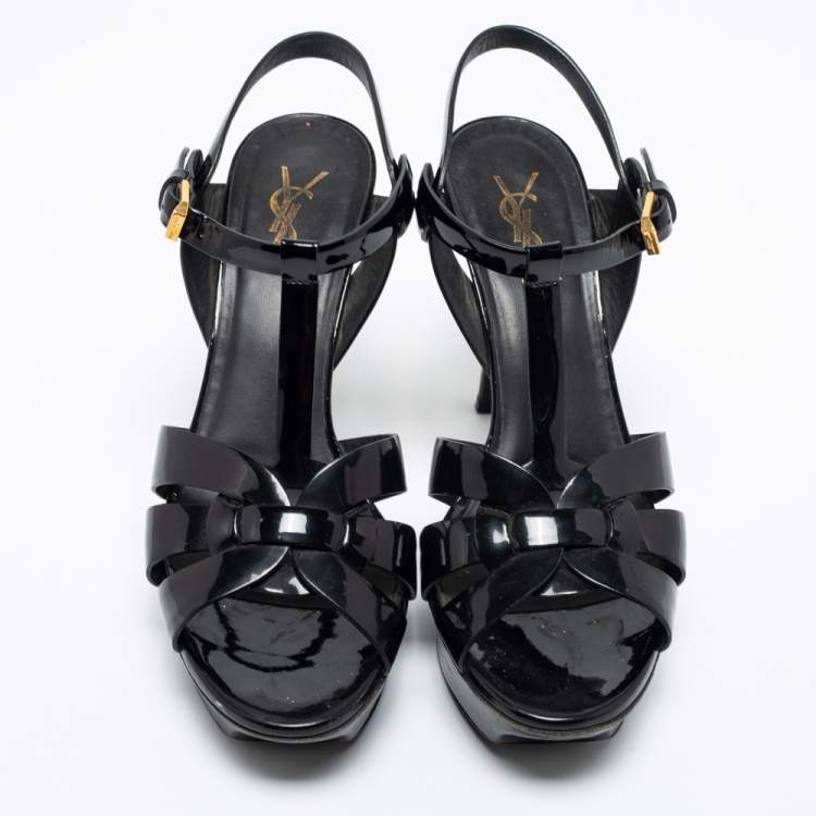 Pre Owned Saint Laurent Black Patent Leather Tribute Sandals Size 39