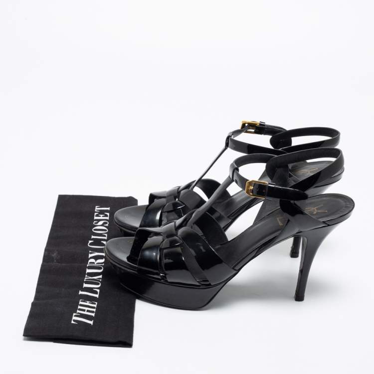 Pre Owned Saint Laurent Black Patent Leather Tribute Sandals Size 39